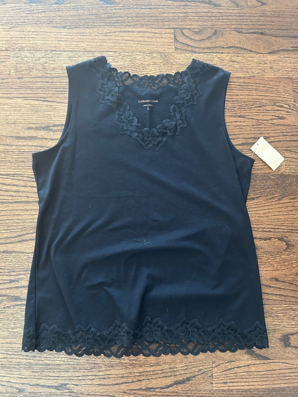 Coldwater Creek Black Sleeveless V-Neck Lace Trim Top